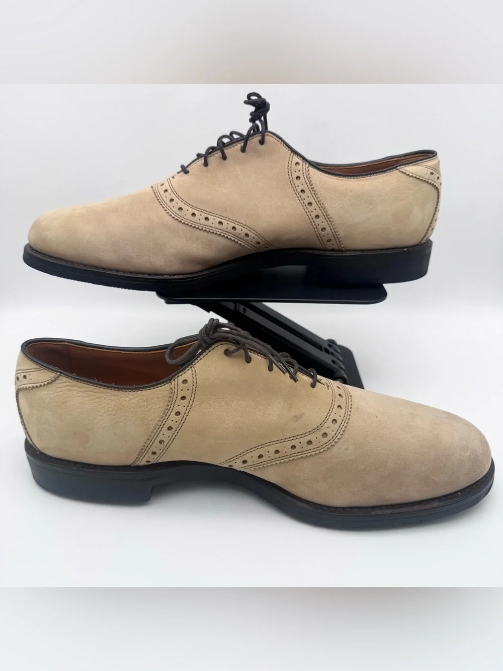 Allen Edmonds Greenwood Tan Suede Saddle Oxford Shoes Men's Size 10.5 A